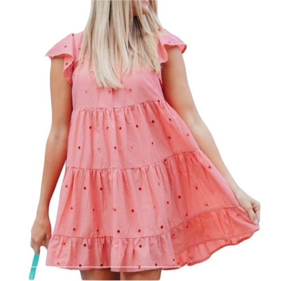 Simply Southern Dresses & Skirts - Simply Southern coral pink pineapple eyelet mini dress / tunic Size Medium